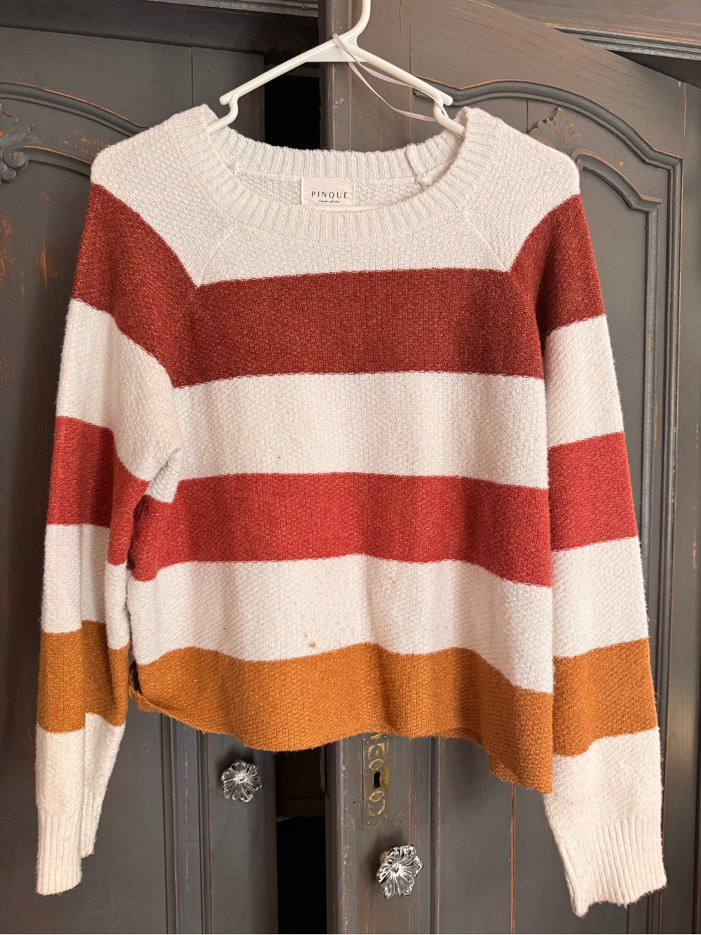Pinque Striped Crewneck Sweater in Cream, Rust & Mustard